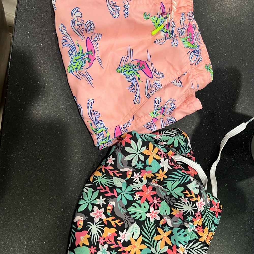 Tropical Kids Swim Trunks - Pink and Black